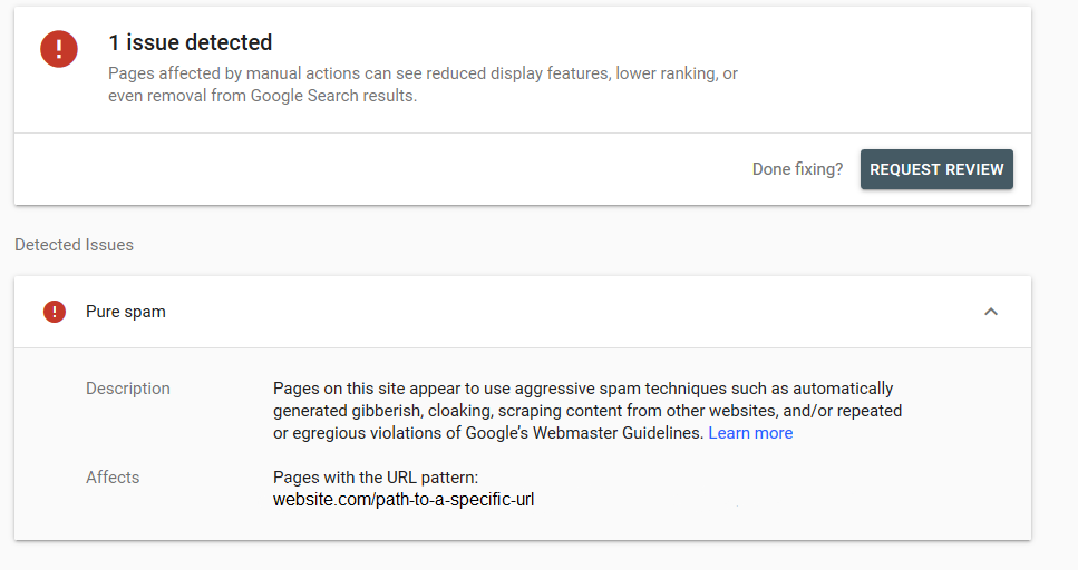 pure spam penalty from google