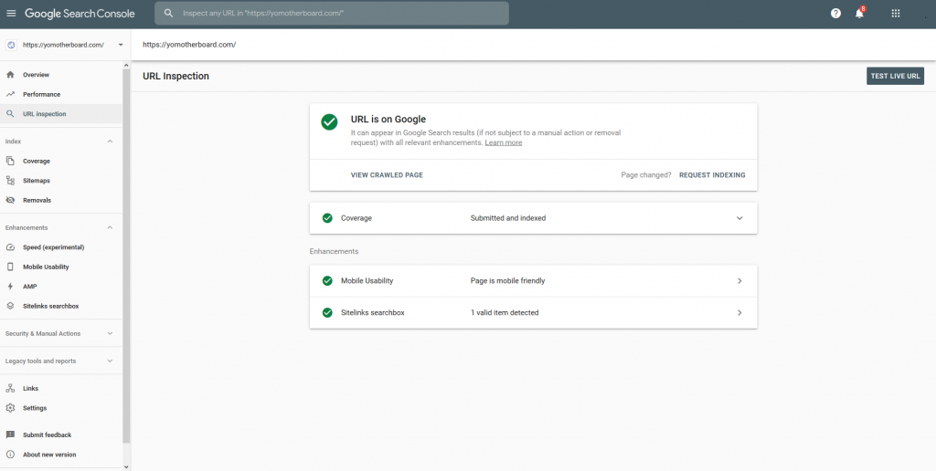 google search console url inspection tool