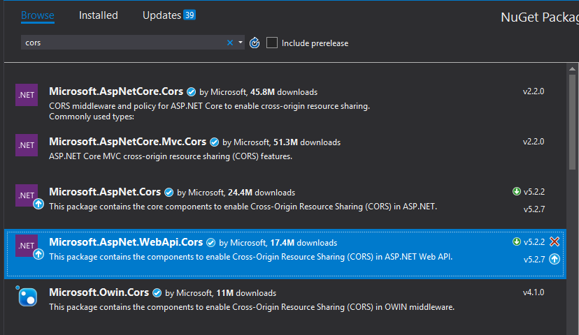 cors with asp nuget package